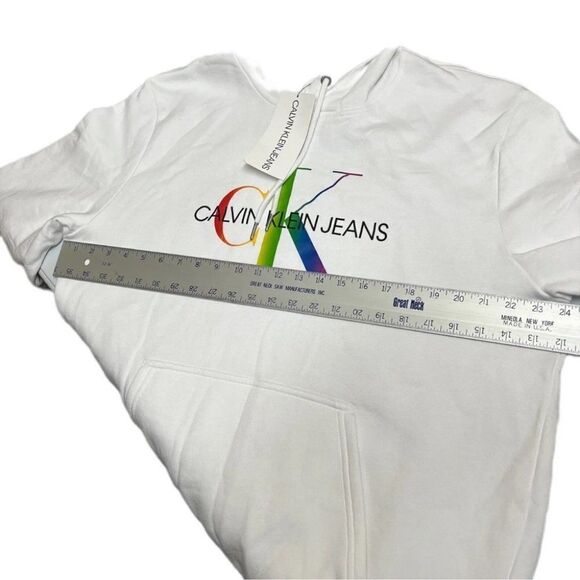 Calvin Klein Hoodie Mens L White RARE Pullover Colorful Bright Rainbow Spring NE - Picture 16 of 16